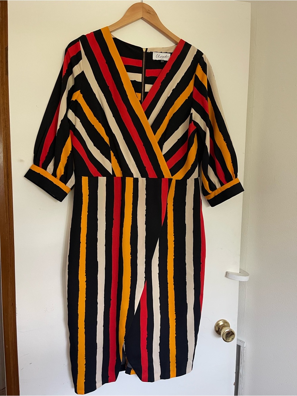 Closet London Striped Wrap Midi Dress UK 16 / US 12